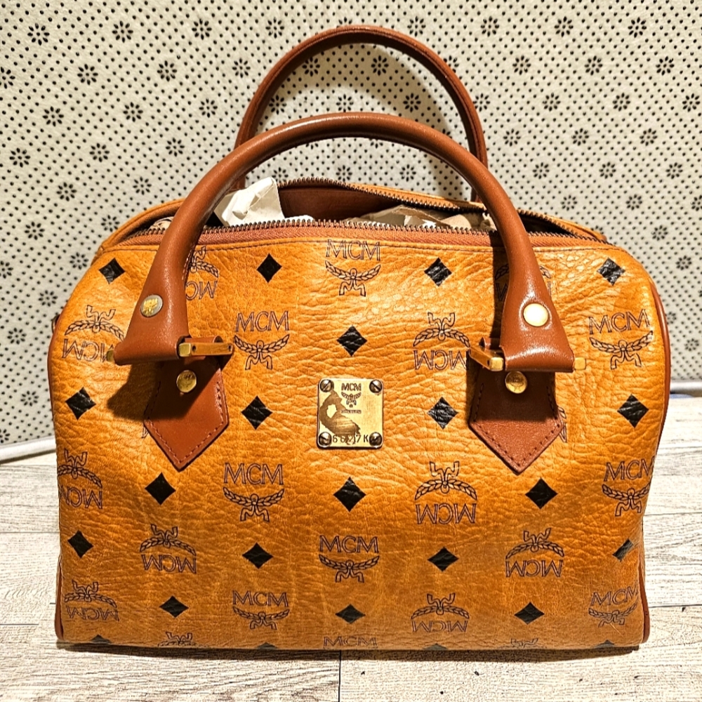 MCM Women's Tan Leather Boston Satchel